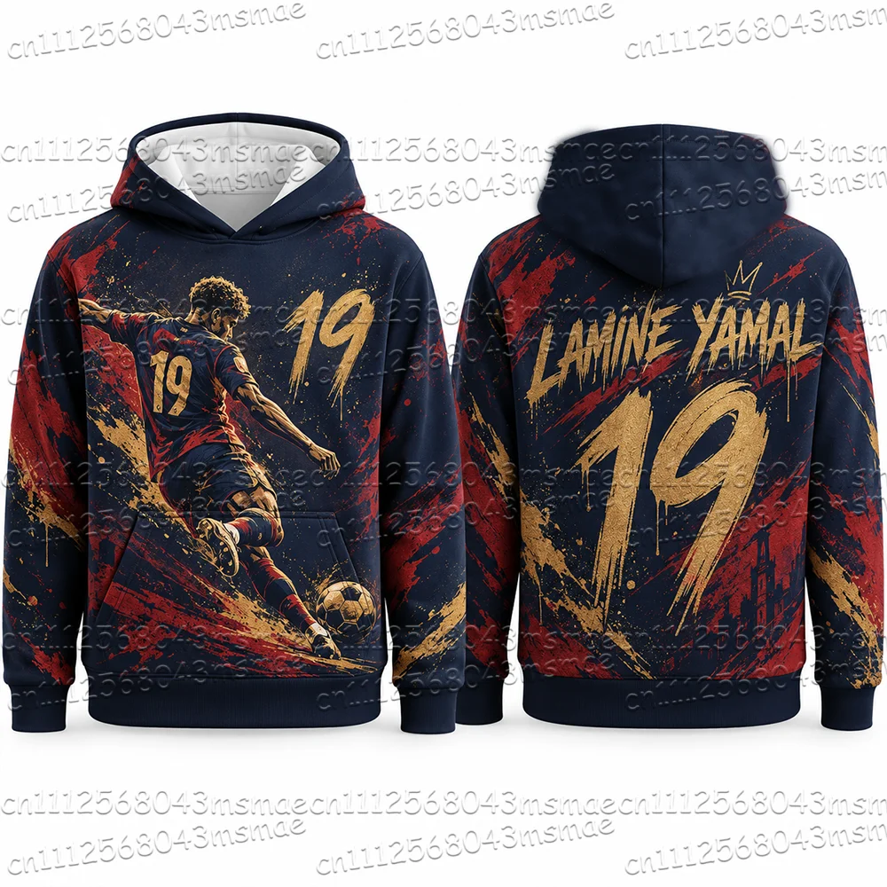 Herbstneuheit: Spezial-Yamal # 19 bedruckte Hoodies für Männer, Langarm-Sportbekleidung, Kinder-Fußballpullover, Sport-Oberteile für Kinder/Erwachsene – Detail 6