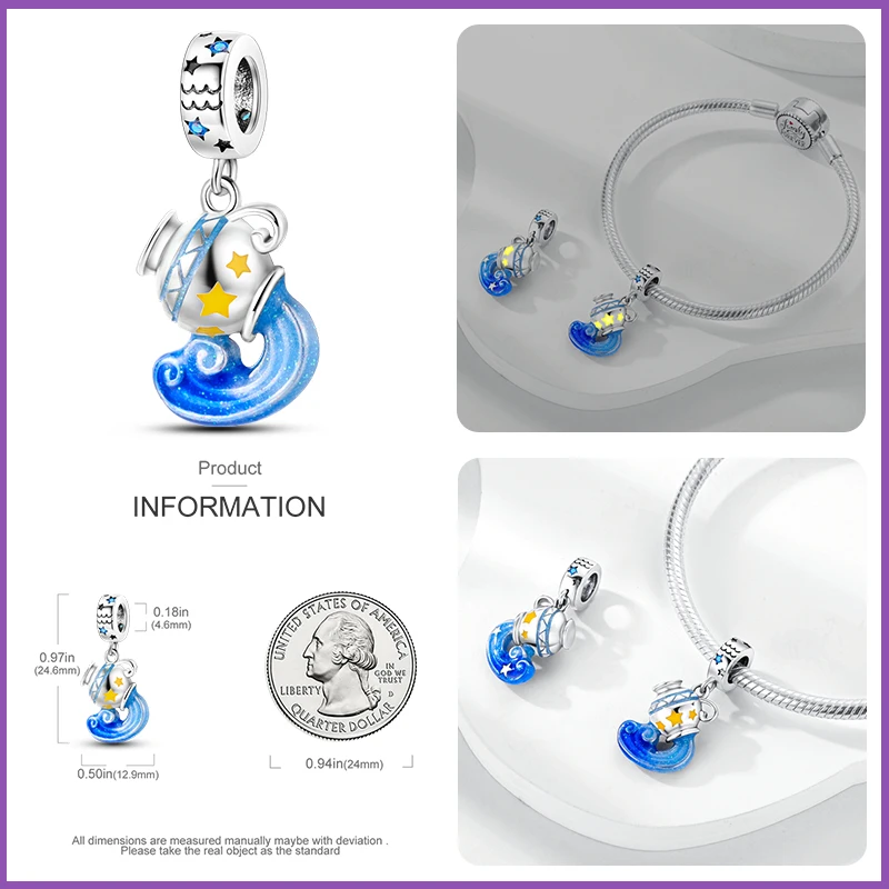 925 Sterling Silver Leo Libra Twelve Constellation Glow In The Dark Charms Pendants Fit Qikaola Original Bracelets DIY Jewelry