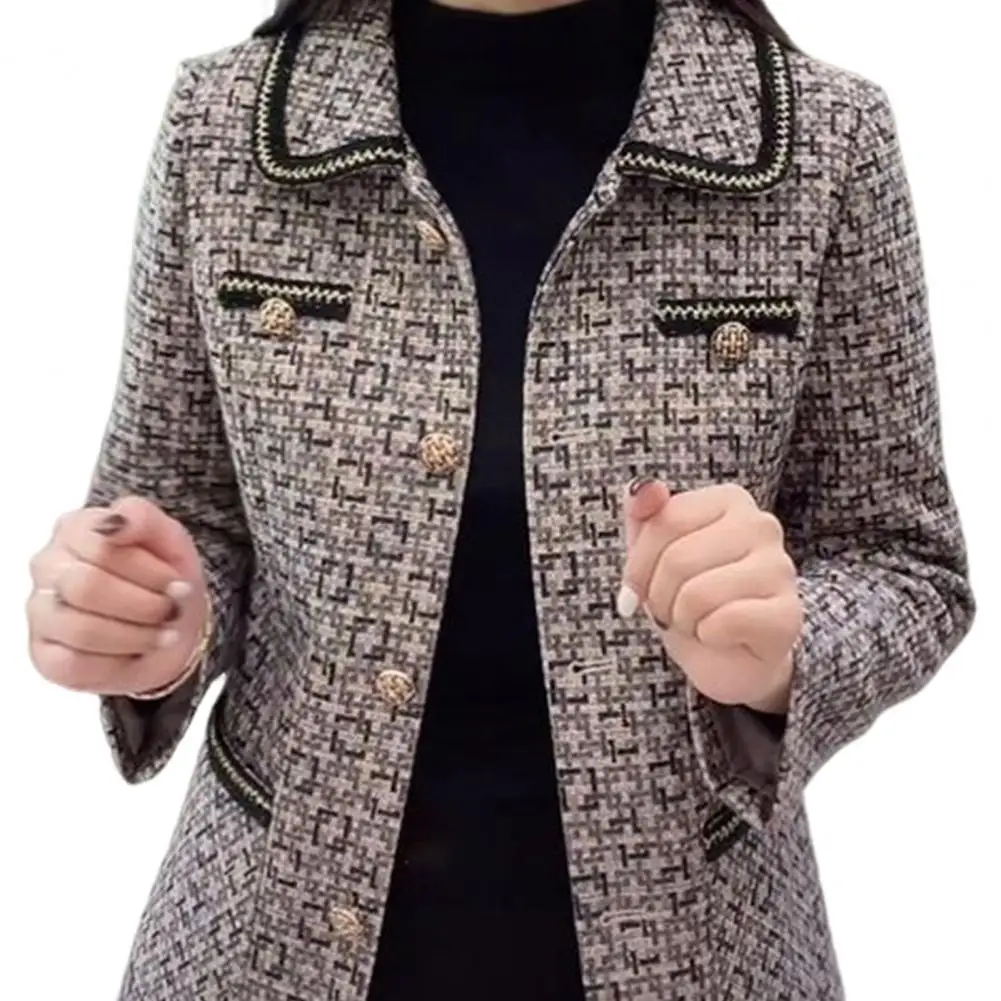 Women Jacket Thick Warm Lapel Coat with Pockets Plus Size Women\'s Winter Cardigan Jacket for Ol Commute Style Open Front Lapel
