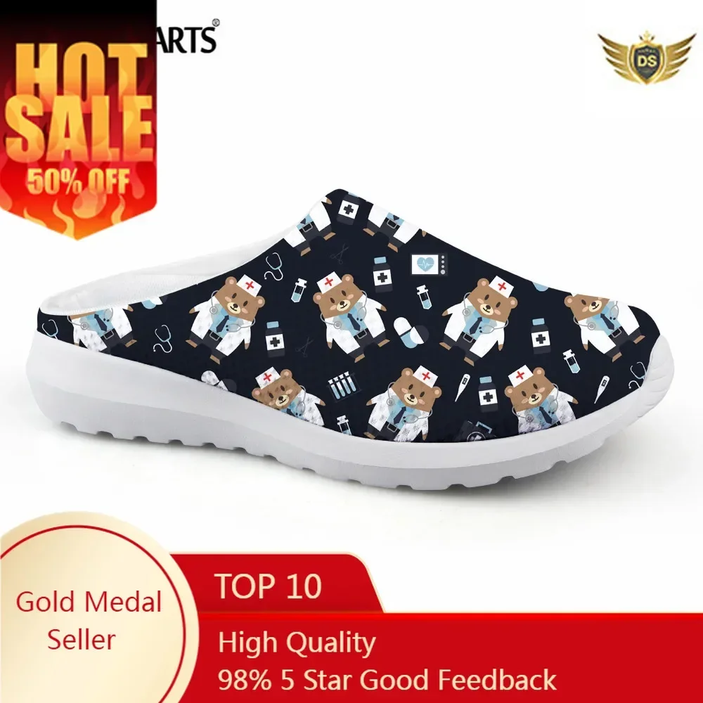 

Summer Women Mesh Sandals Cute Cartoon Medical Bear Printing Slip-on Slippers Light Beach Water Shoes Female