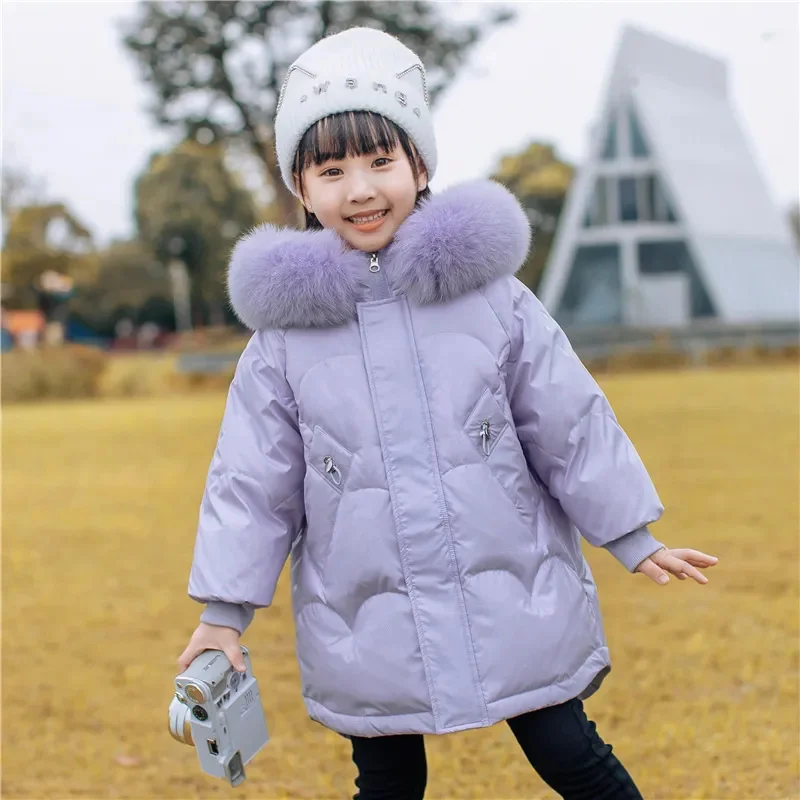 Children Winter Down Jacket for Girl Waterproof Hooded Shiny Warm Kids Outerwear Duck Coat 1-6 Year Baby Parka Outfit