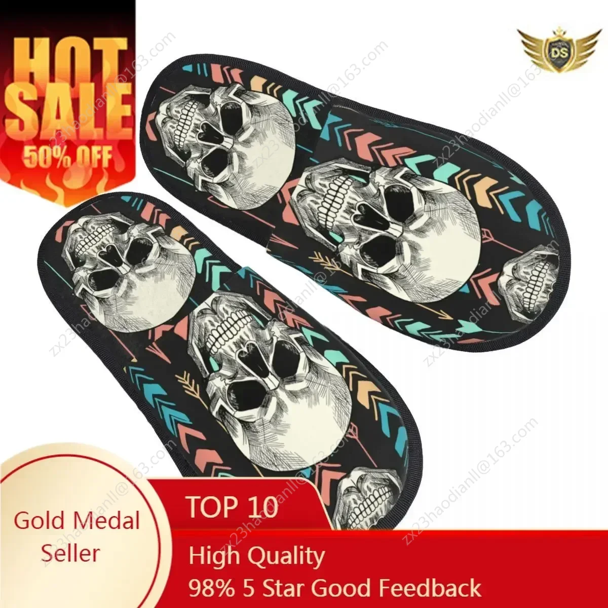 

Soft Slippers Geometric Skull Non-Slip Floor Indoor Home Furry Slippers Shoes For Bedroom