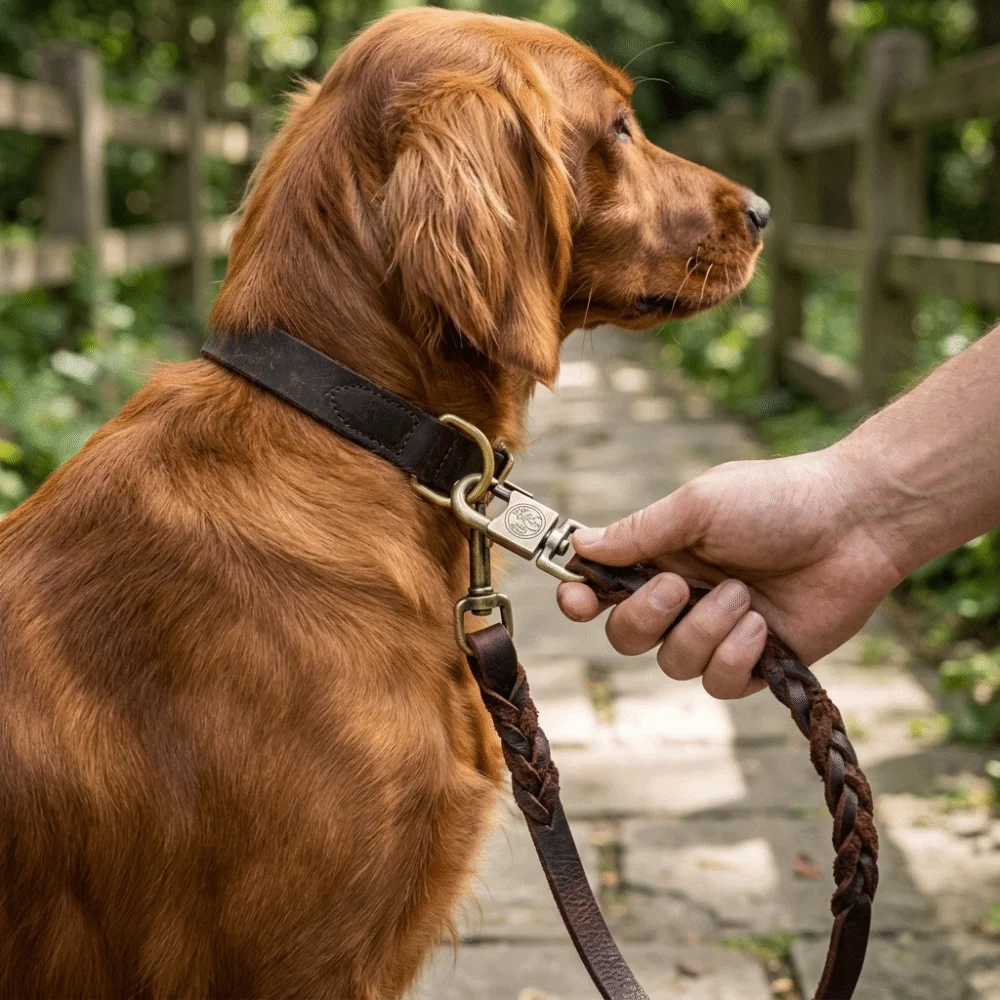 Genuine Cowhide Dog Leather Leash Brown Tone Floral Embossed Shepherd Lead Wide Strap Thick Flat Band Malinois Training Leash