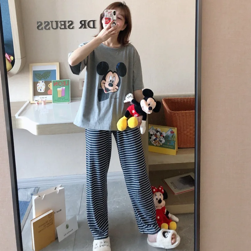 Disney 2 pz Mickey Simba scoiattolo stampa pigiama estivo donna pantaloni a maniche corte homewear vestito carino girly dolce pigiama sciolto