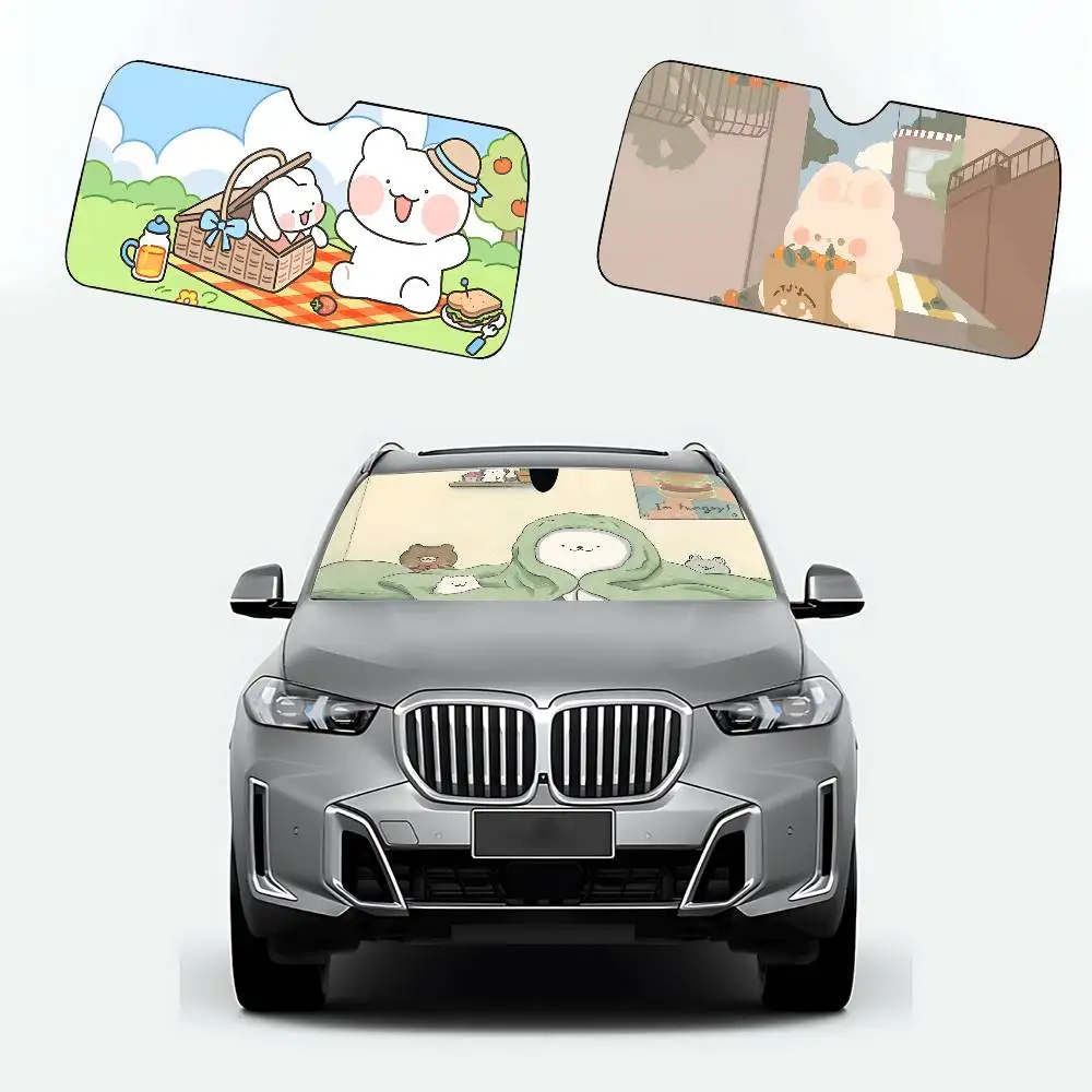 Cute Rabbit Green Anime Car SunShade Car Sunshade Covers Cover Universal Windscreen Folding Visor