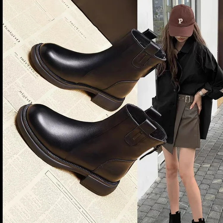 

Women's 2025 new flat bottomed back zipper spring and autumn single boots autumn and winter velvet women's boots