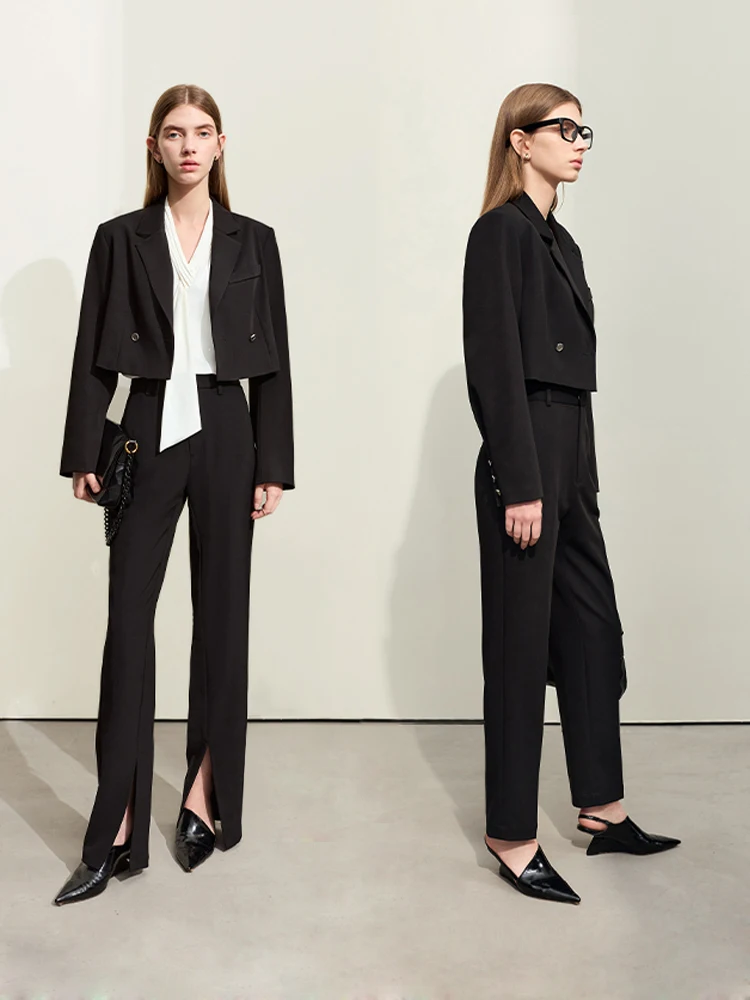 AMII-Blazer Court Minimaliste pour Femme, Vêtement Formel Professionnel, avec Coussinets Entaillés, Nouvelle Collection Printemps 2024, 12441072