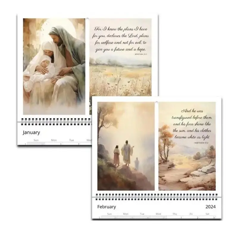 Calendario de pared de Jesús 2024, cartel de fe cristiana, mensual, inspirador, 2024