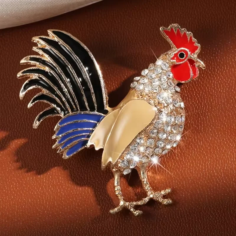 1PC Trendy Alloy Animal Brooches For Women Men Multicolour Cock Metal Crystal Brooch Party Birthday Daily Jewelry