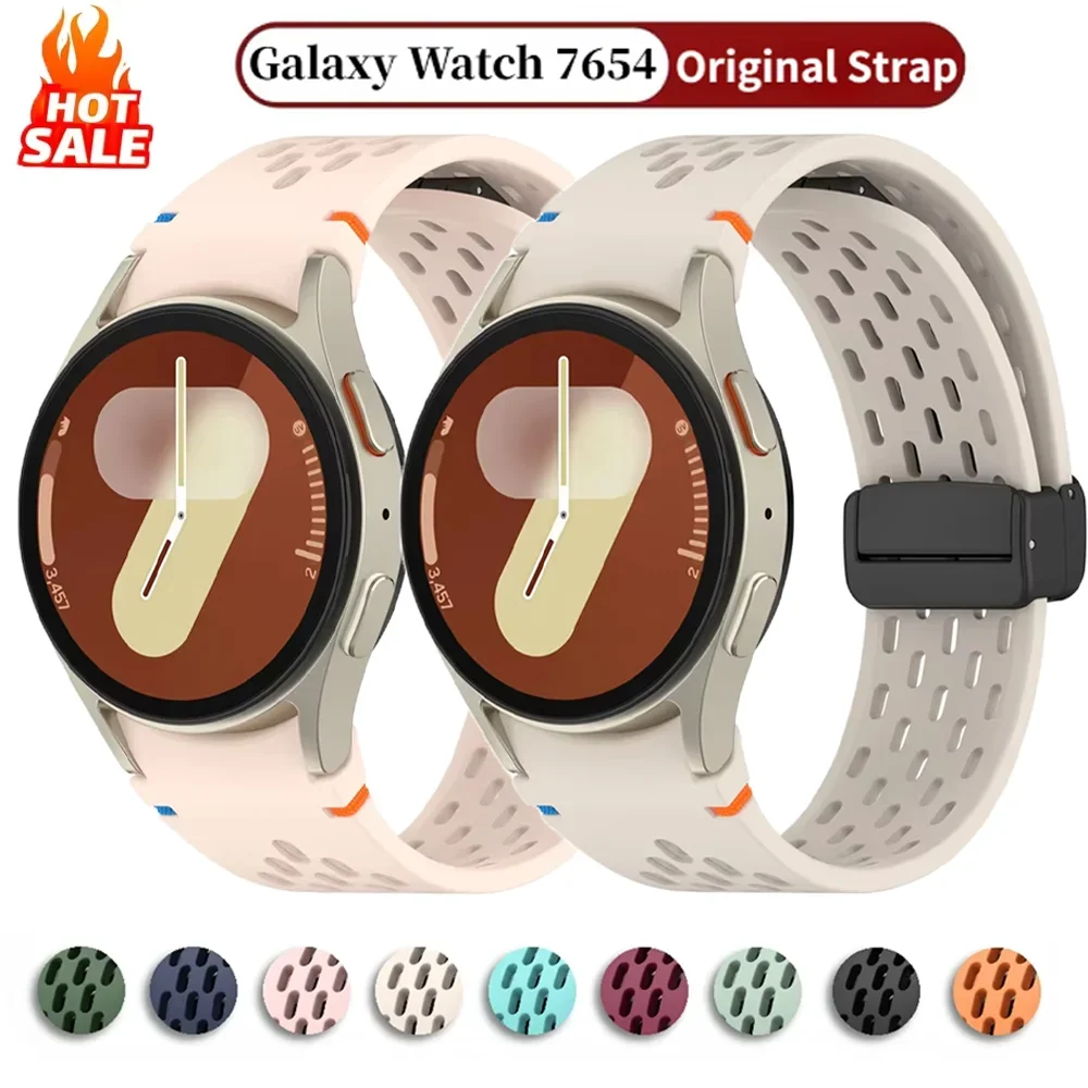 Silicone Strap for Samsung Galaxy Watch 7 6 5 4 FE 40mm 44mm/6 Classic/5Pro Magnetic Buckle Band No Gaps Galaxy Watch7 Bracelet