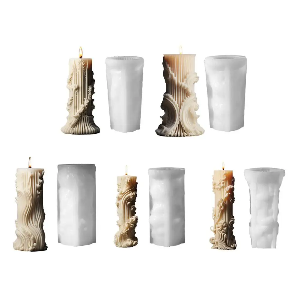 Roman Column Candle Mold DIY Handmade Aromatherapy Candle Cylinder Mold Making European Mould Silicone Plaster Home Decor R W5O7