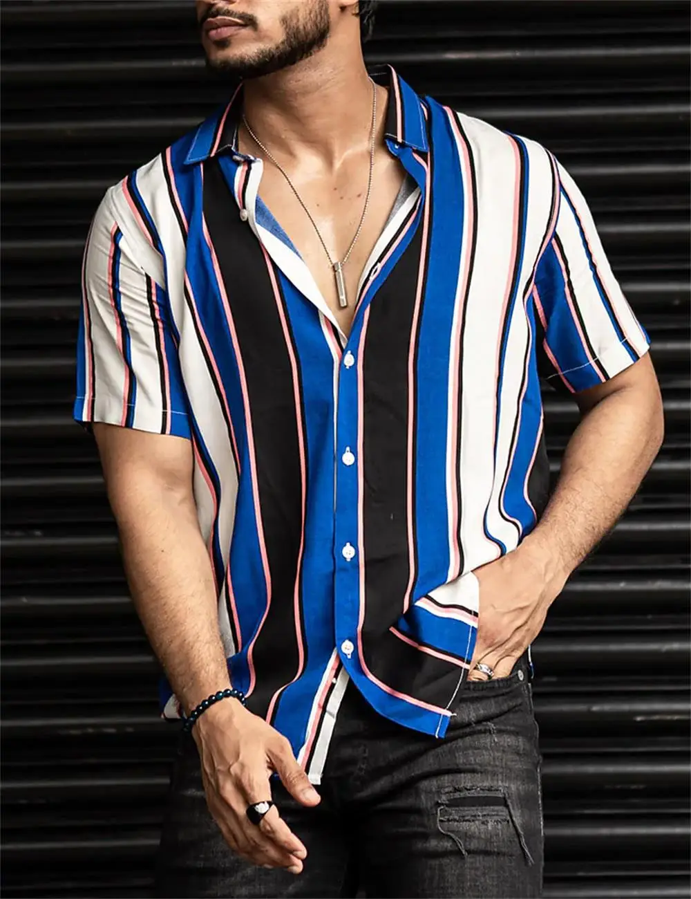 Hawaiian Shirts For Men Vintage Summer Shirt Striped Short Sleeve Oversized Street Mens Designer Clothes Camisas De Hombre