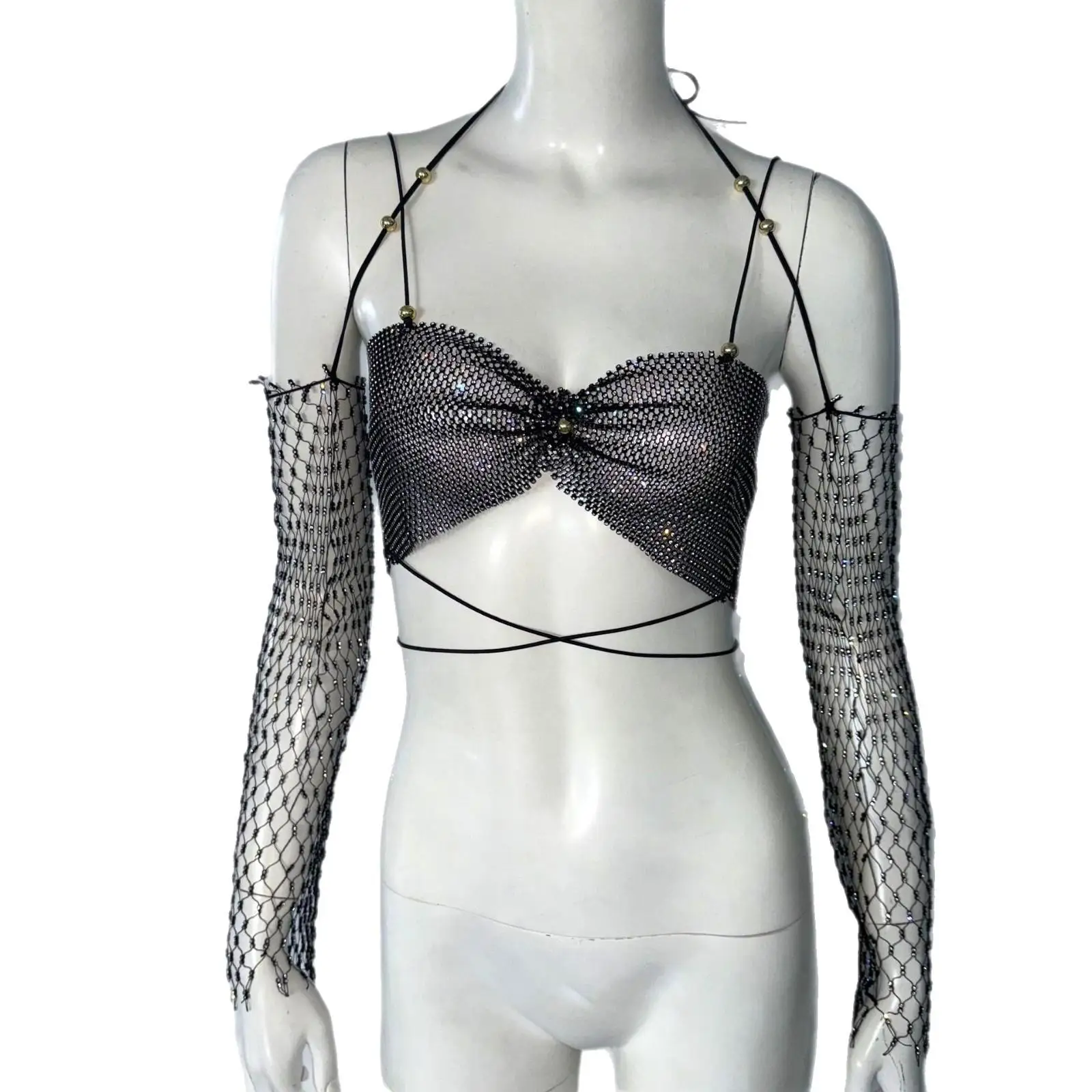 

Sexy Net Diamond Women's Top Cross-Border ort Vest Strap Design Two-Piece Set Hot Trendy Girl Outfit ort Length Triacetat...