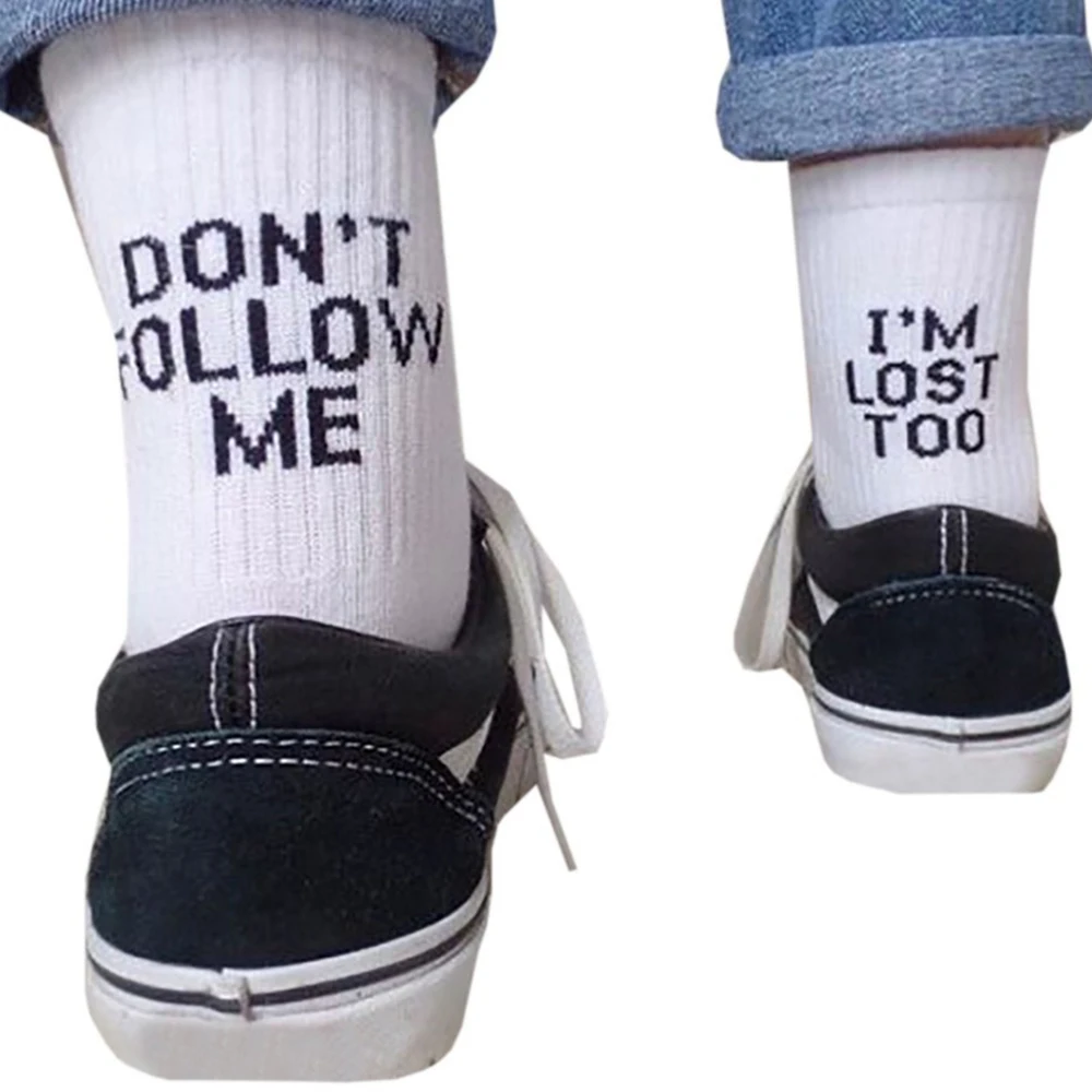 Kobiety Mężczyźni Śmieszne Skarpetki Harajuku Humor Word Printed Skarpetki Kreatywne Hip Hop Street Skateboard Unisex Crew Happy Socks