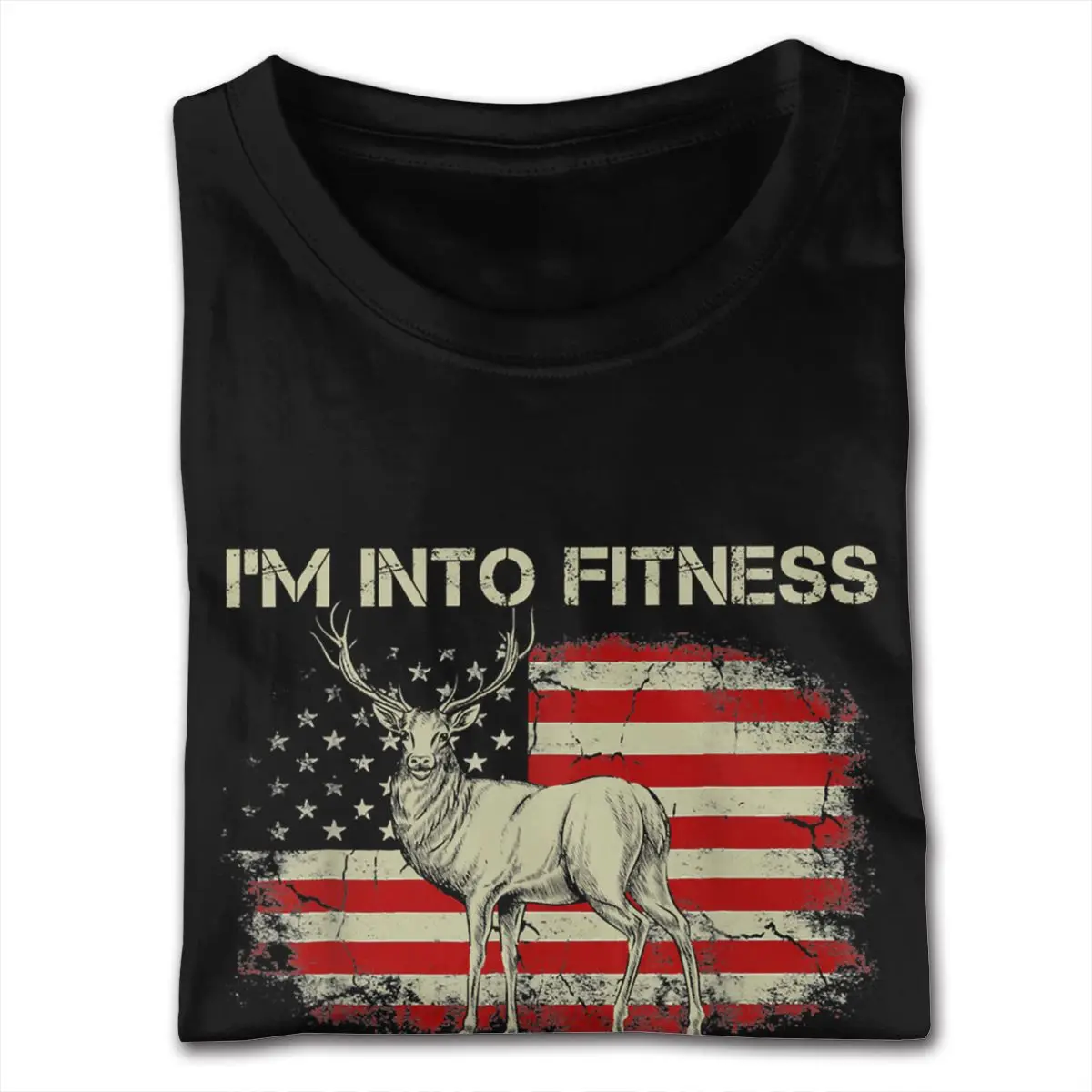 Deer I'm into Fitness Fitness Deer In My Freezer US Flag Tees Men's Top Quality Short Sleeves Full Cotton O-neck Tees Shirts