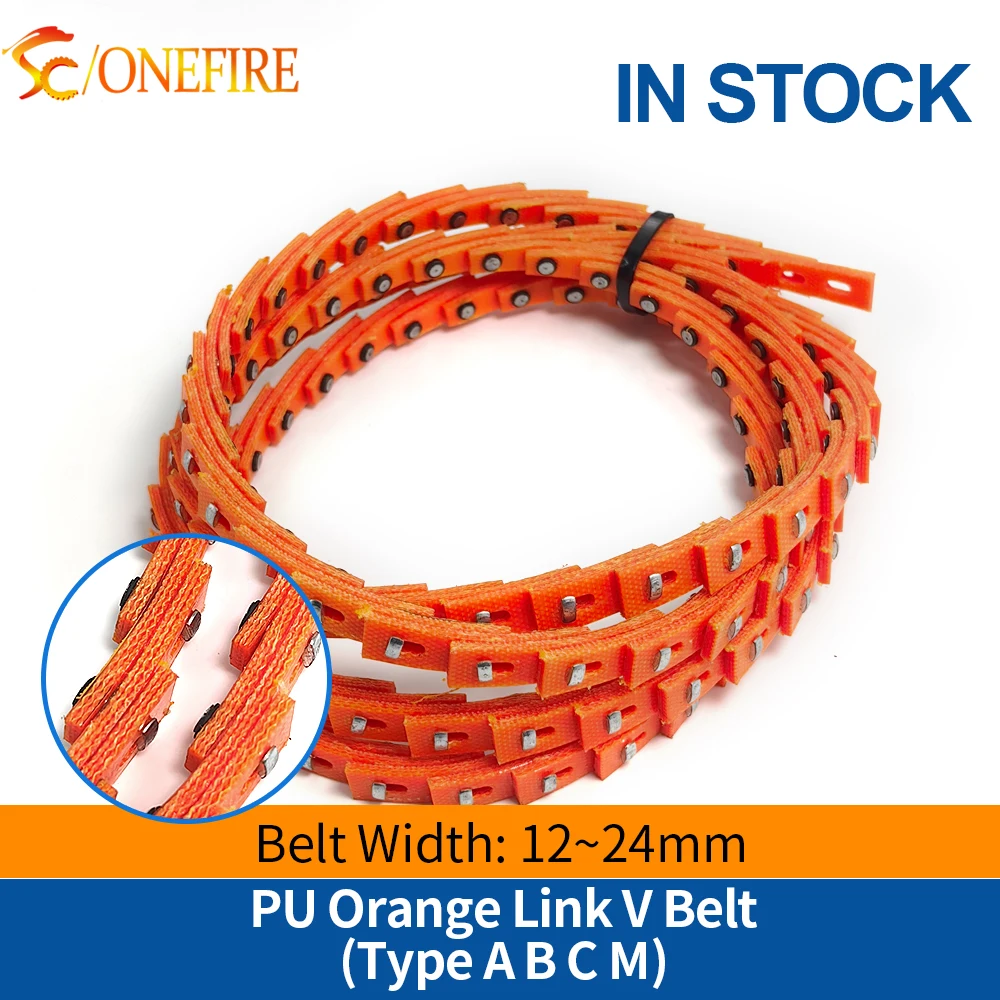 1M Orange Stapled PU Power Twist Link V Belt, Removable Spliced Low Noise Industrial Transmission Belt