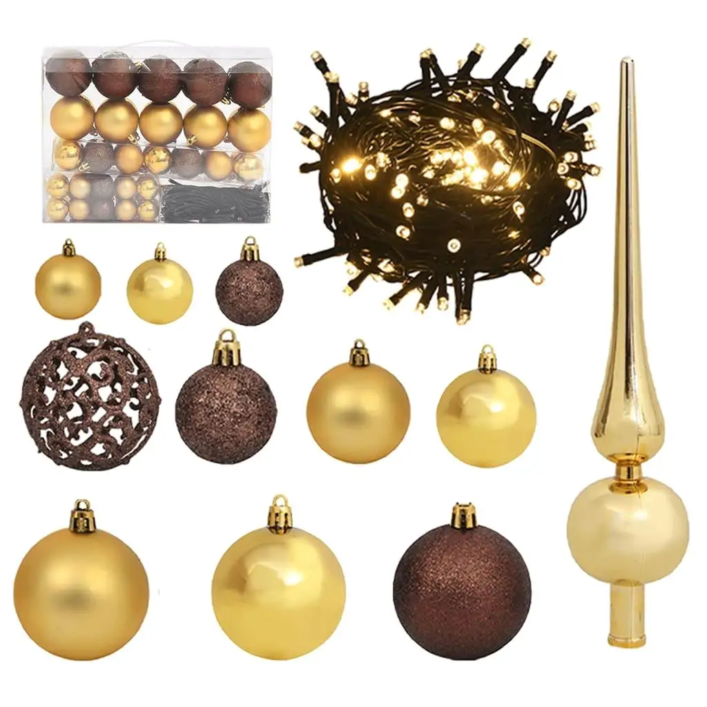 

61-Piece Christmas Ball Set with Tree Topper & 150 Lights in Gold/Bronze for Festive Decor