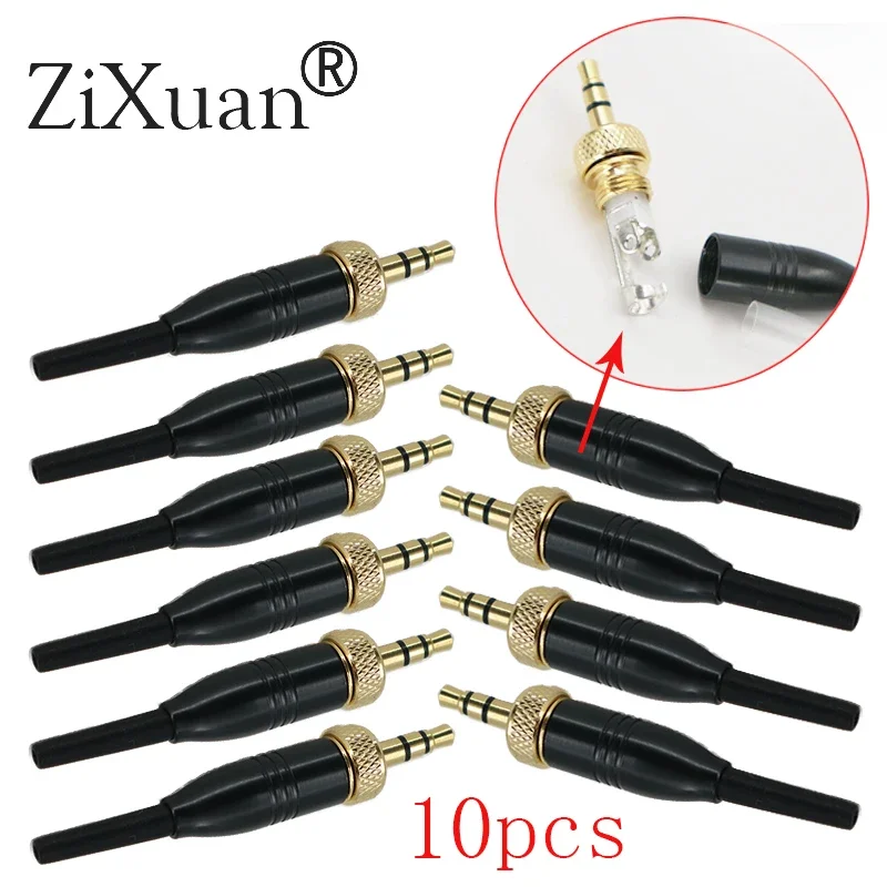 10 PC DIY 3.5mm 1/8 Black Metal Shell For Pro Sony Sennheiser Microphone Replacement Plug Stereo Sine Lock Connector