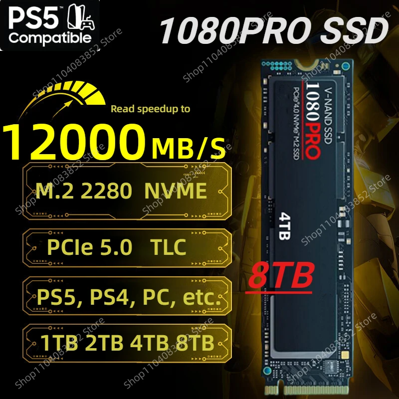 Новейший твердотельный накопитель NVMe M.2 2280 1 ТБ 2 ТБ 4 ТБ 8 ТБ, внутренний твердотельный накопитель PCIe 5,0 для PS5, ноутбука, ПК, настольного ноутбука