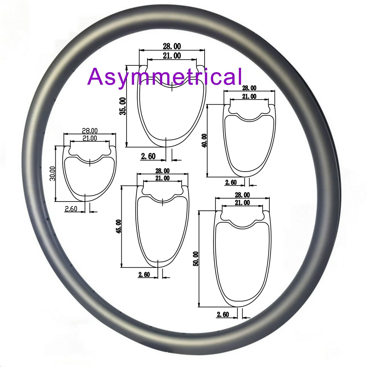 

Asymmerical Road Carbon Rims 28mm Width Tubeless With Hook 29ER Gravel Bicycle Ring 700C Light Toray T800 Disc Brake