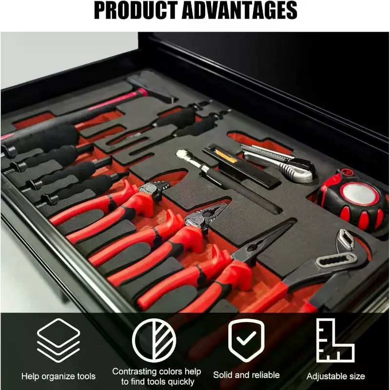 3Pcs Thick Foam Inserts for Tool Box Customizable Anti Slip Liner Pad for Tools Storage Organization in Garage Drawer Cabinet