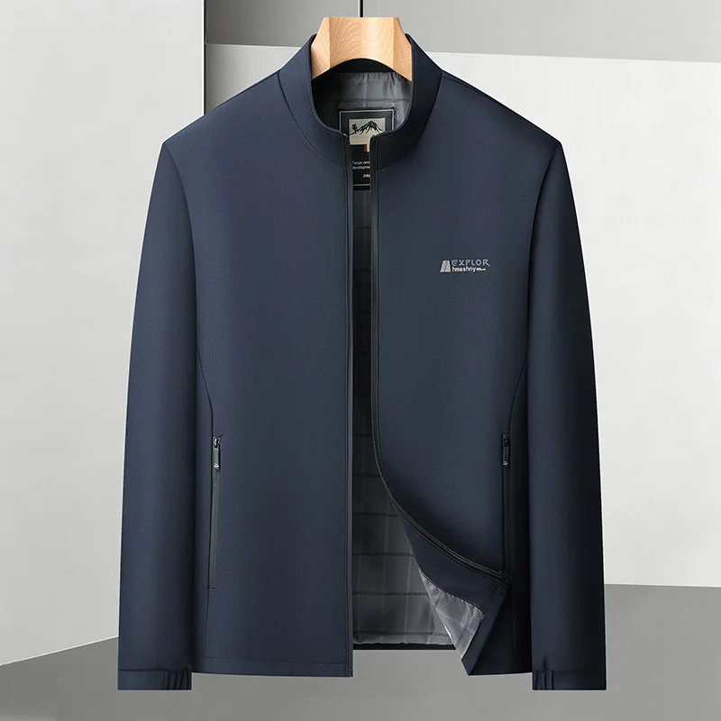 Men's Jacket for Spring and Autumn, New Business Casual Windproof and Wrinkle-Resistant Dad Style Top with Stand Collar
