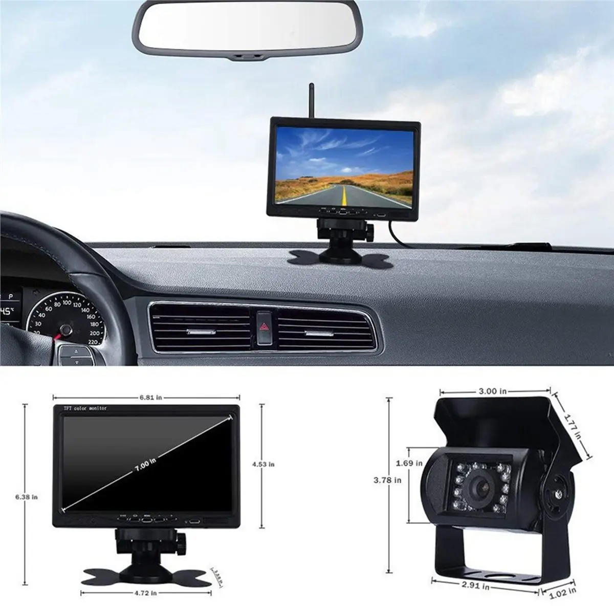 2pcs 7InWireless Monitor Waterproof Vehicle 2 Backup Camera Kit TFT LCD Monitor Parking Assistance