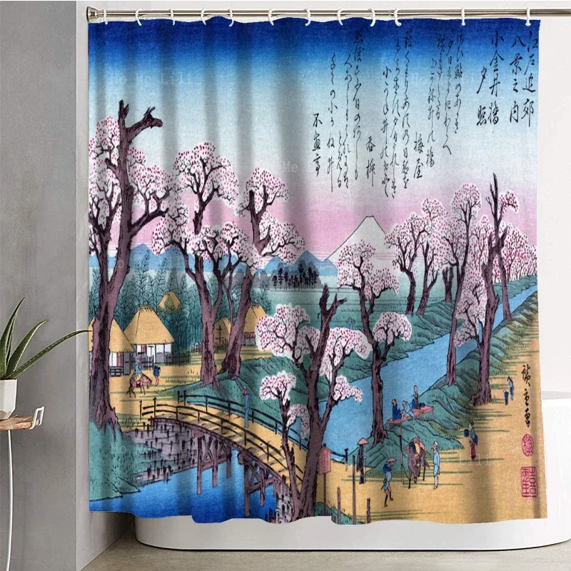 Japanese Ukiyo E Art Cherry Blossoms On Spring River Romantic Venice Scene Vintage Shower Curtain By Ho Me Lili With Hooks