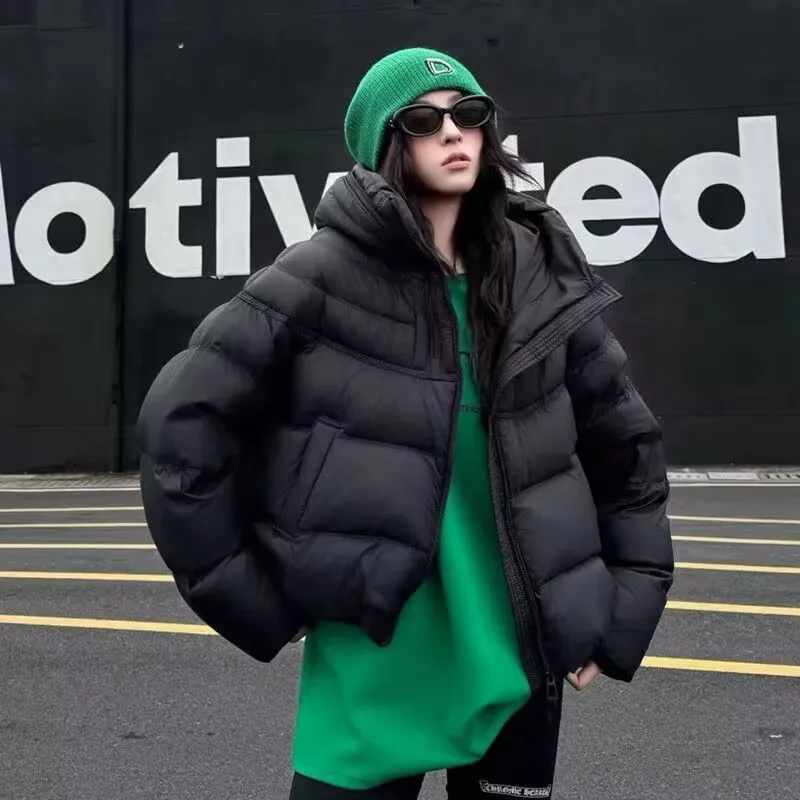 Nueva chaqueta de plumón de otoño e invierno para mujer, Parka corta con capucha de plumón de pato blanco, chaqueta informal abombada, abrigo cálido de estilo occidental a la moda