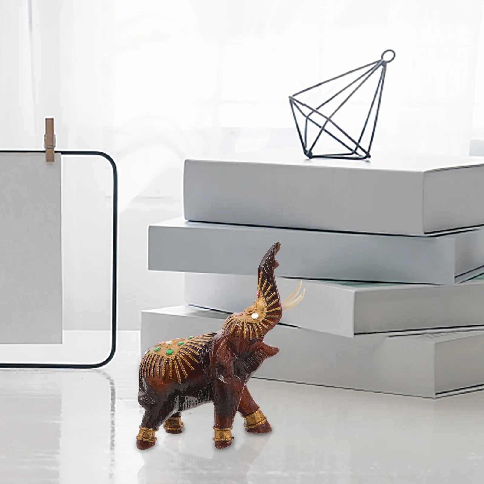 

Wooden Elephant Ornament Delicate Carved Sculpture Home Table Decor Chic Animal Adornment Creative Wood Craft Lucky Wealth