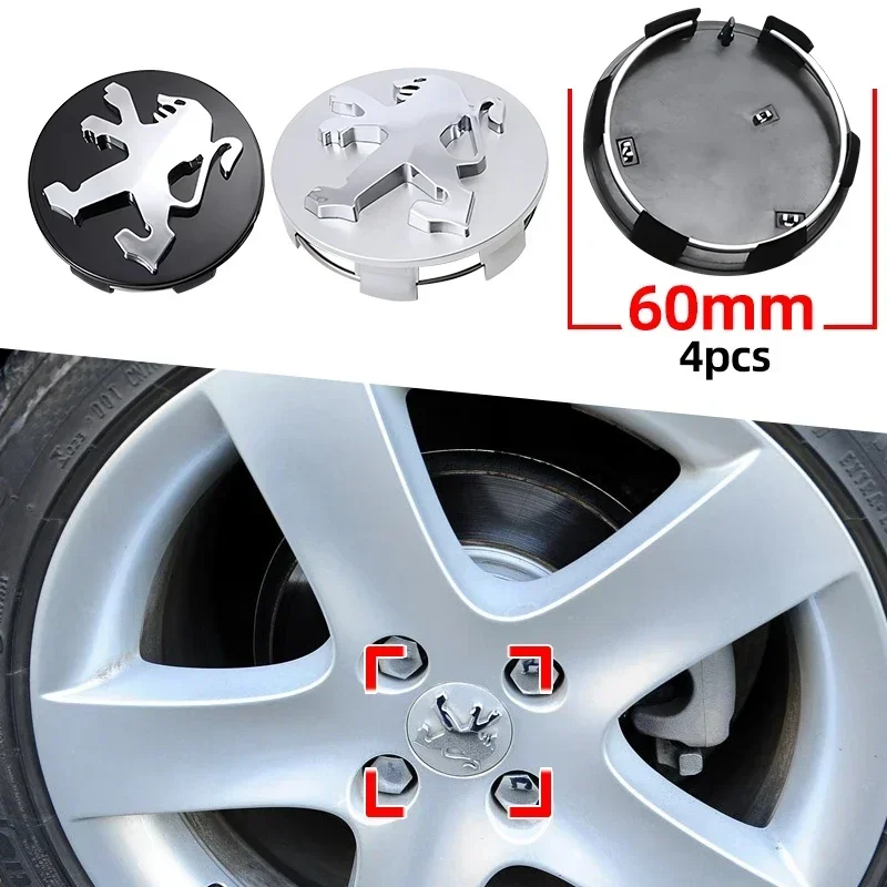 4pcs 60mm Car Rim Cover Wheel Hub Center Caps Badge Emblem for Peugeot 2008 3008 307 308 206 207 208 407 508 5008 205 4008 106