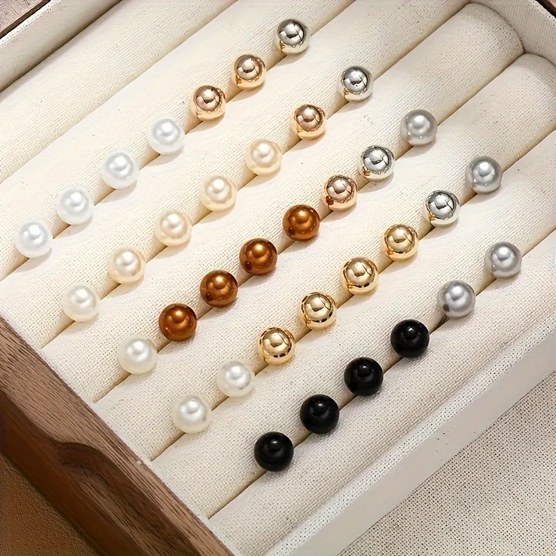 Korean Charm Colored Pearl Imitation Stud Earrings Exquisite Rhinestone Earrings No Box Women\'s Party Wedding Jewelry