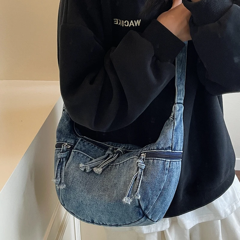 

Casual Women Denim Shoulder Bag High Quality Ladies Handbags Messenger Bags for Women Fashion New Female Zipper Crossbody Bags