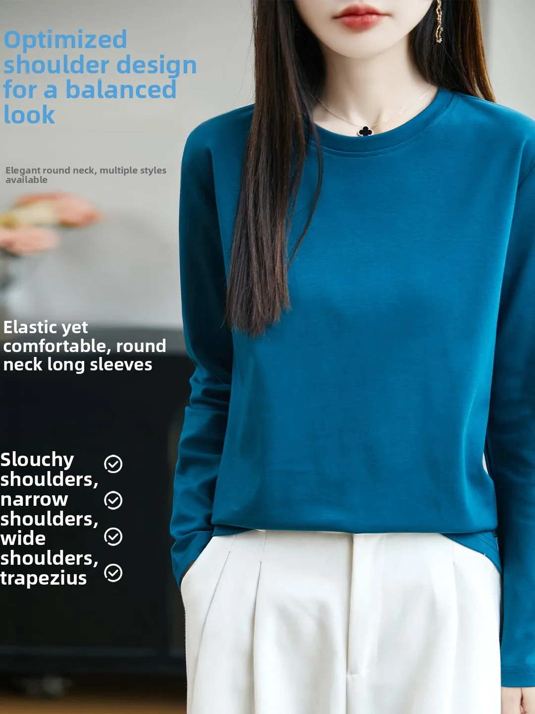 Spring Autumn Pure Cotton Long Sleeve T-Shirt Women round Neck Sweatshirt  Color Loose Slimming Versatile Top Thin Model