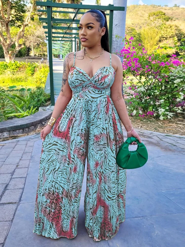

Three Sisters New Arrivals 2025 Summer Fashion Casual Commuting Woman Clothing Print Spaghetti Strap Sleeveless Jumpsuit