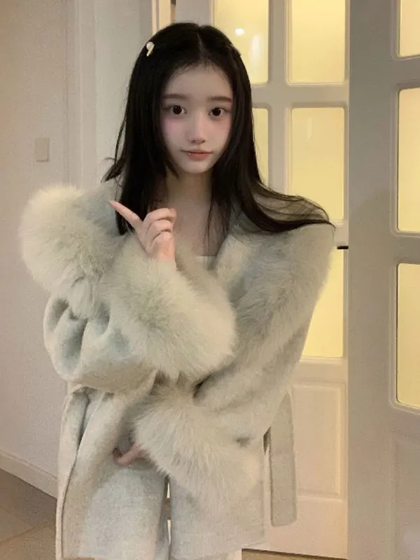 

Уникальное зимнее шерстяное пальто Ele в винтажном стиле с высоким воротником, длинными рукавами, утепленное флисом, женская верхняя одежда