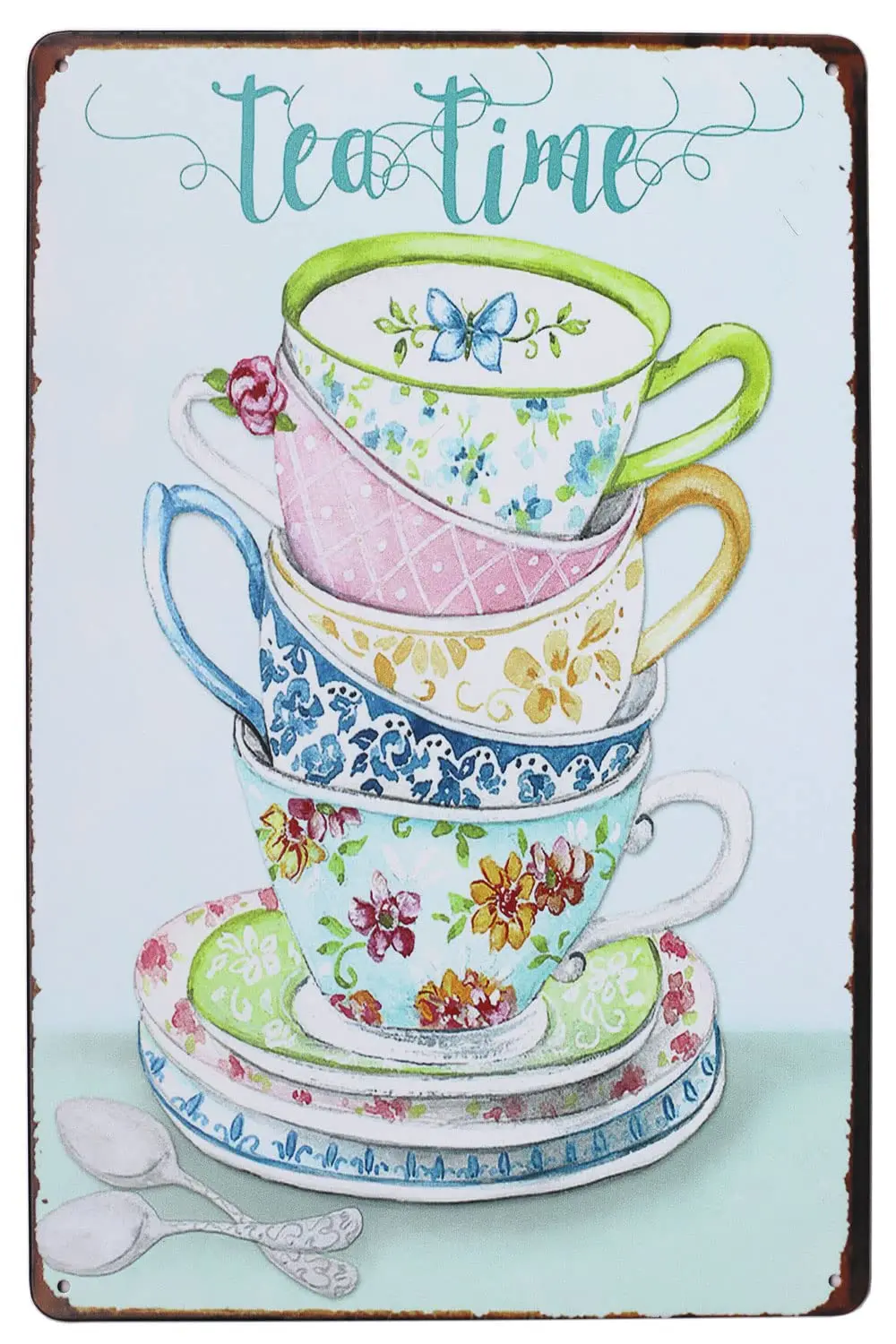 SUMIK Tea Time, Metal Tin Sign, Vintage Art Poster Plaque Kitchen Home Wall Decor