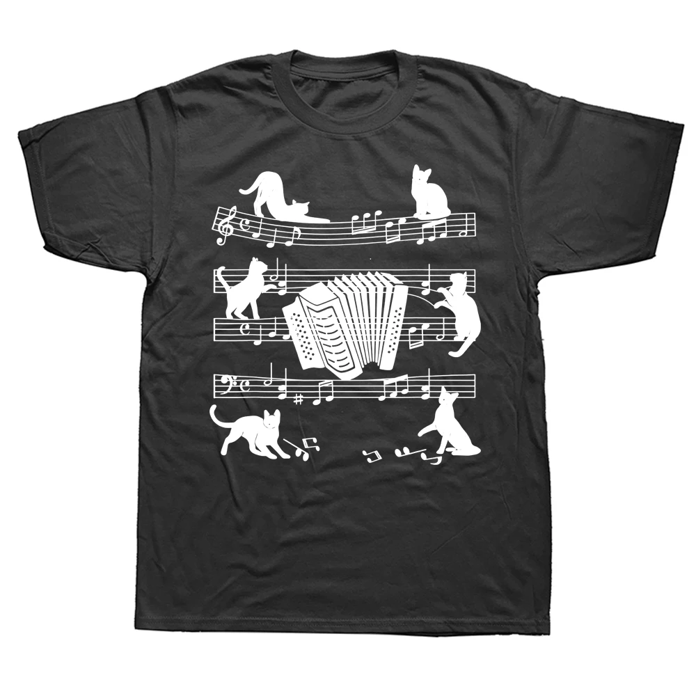 Funny Accordionist Cats Loving Accordion Player T Shirts Graphic Cotton Streetwear Short Sleeve Birthday Gifts Summer T-shirt