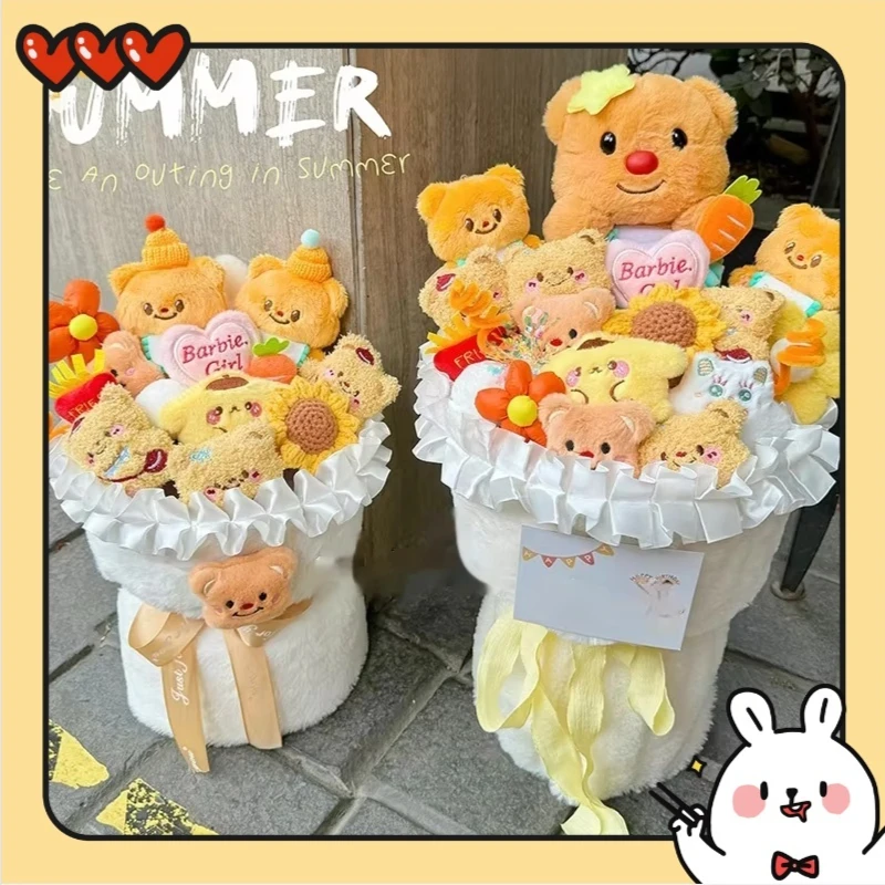 Novo urso de manteiga kawaii enviar namorada boneca buquê dos desenhos animados boneca presente de aniversário buquê de presente de halloween natal menina crianças