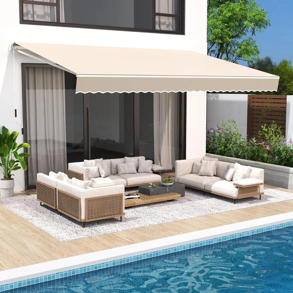 

13.1'x8.2' Patio Awning Retractable Awning Cover Sunshade Shelter Outdoor Canopy with Crank Handle and Water-Resistant Polyester