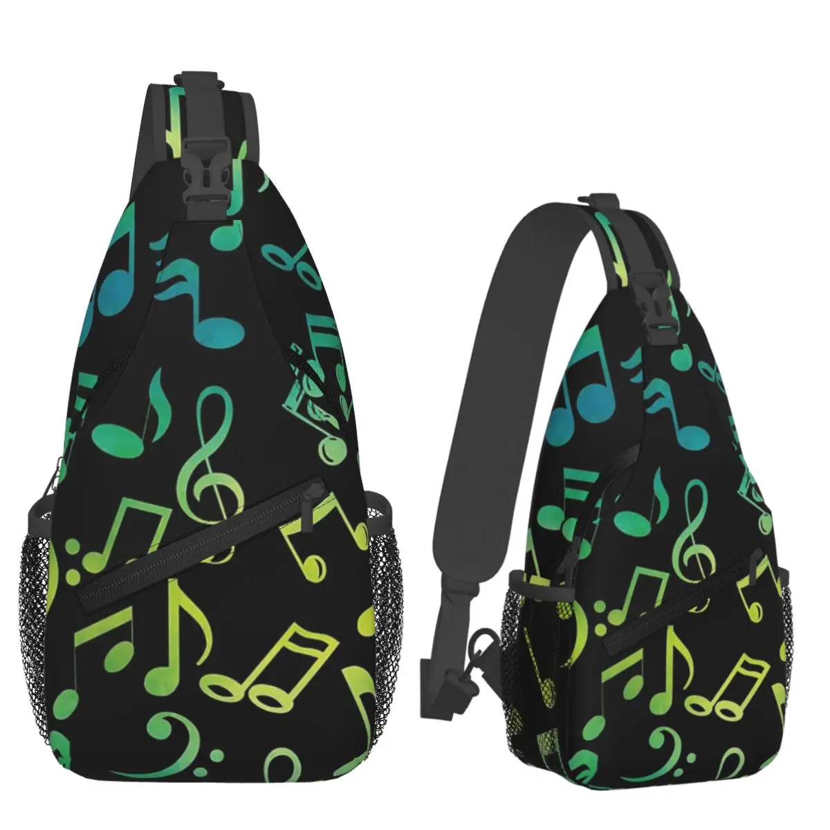 

Желто-зеленая нагрудная сумка с музыкальными нотами, мужской рюкзак через плечо на слинге, нагрудная сумка, дорожный походный рюкзак, сумка на плечо