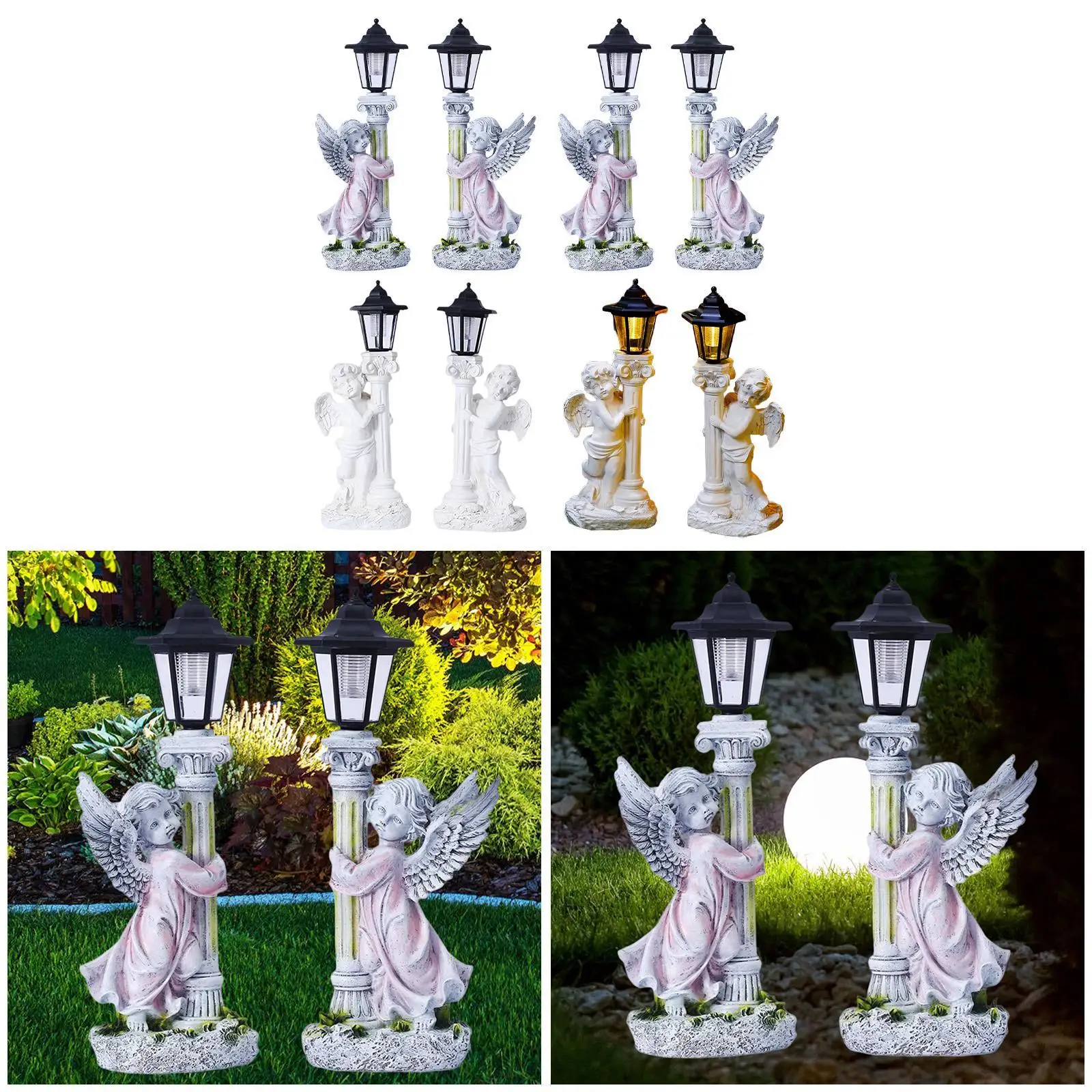 Solar Garden Statue Sculpture Angel Figurine Light for Porch Balcony Outside