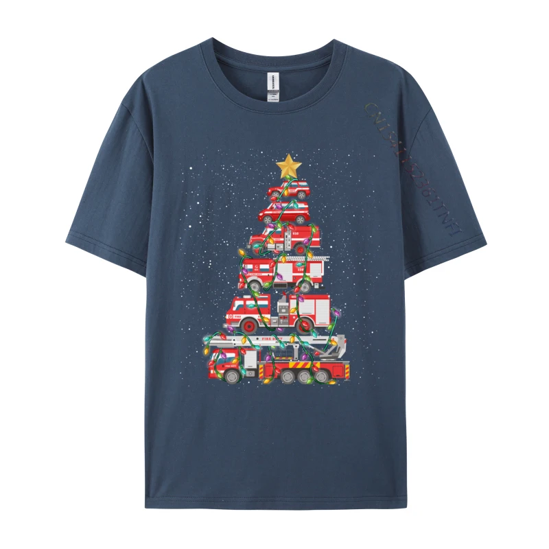 Funny Firefighter Tree Fire Truck Christmas Merry Xmas T-Shirts Youth Rife Classic Tees Cotton T Shirts