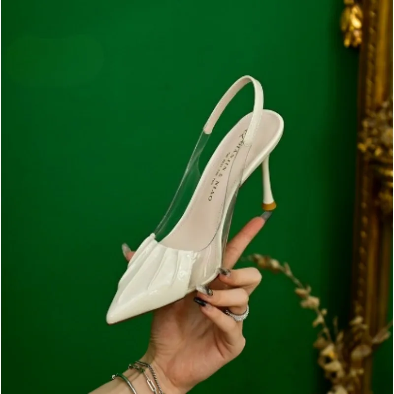 

Сексуальные сандалии Baotou, женственные весенние новинки 202, заостренные лакированные кожаные прозрачные черные туфли на высоком каблуке Spice