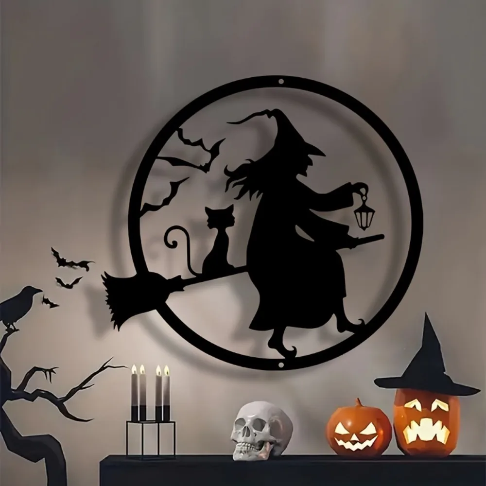 CIFBUY Iron Wall Art, Witch 2D Flat Metal Sculpture, Rustproof Hanging Plaque, Indoor‑Outdoor Gothic Spooky Wall Ornament