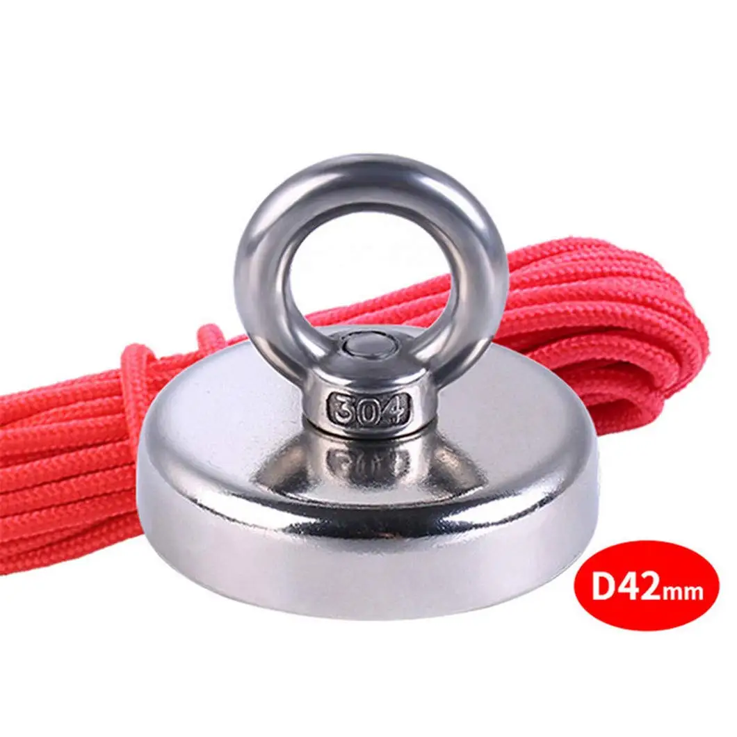 

42mm Magnet Fishing Kit with Grappling Hooks and Gloves Combined Strength Super Strong Retrieval Neodymium Magnets with 10m Rope