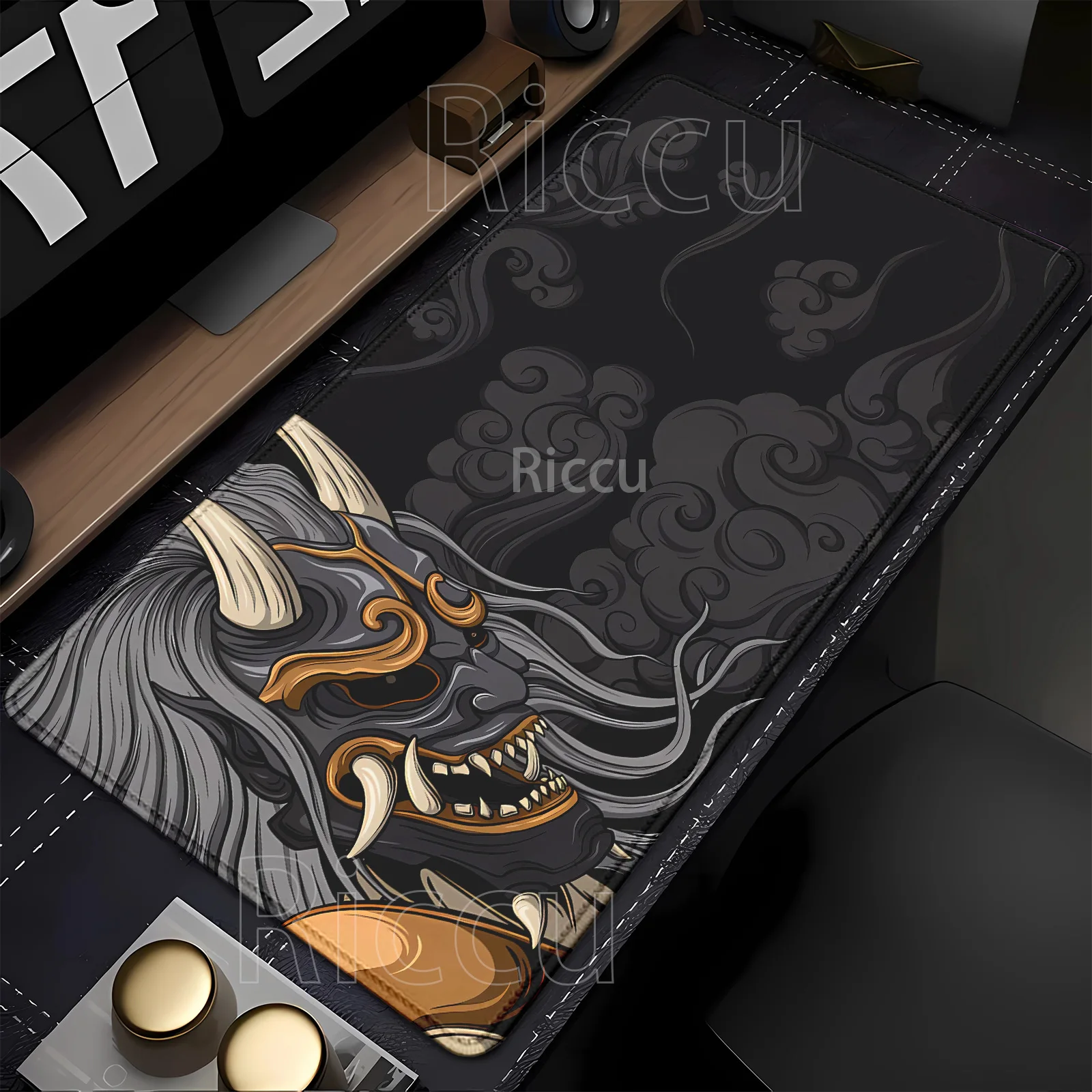 Black Ghost Face Non-slip Mouse Pad Gamer HD Printing Japanese Samurai Devil Mask PC Gaming Accessories Computer XXL Desk Mat