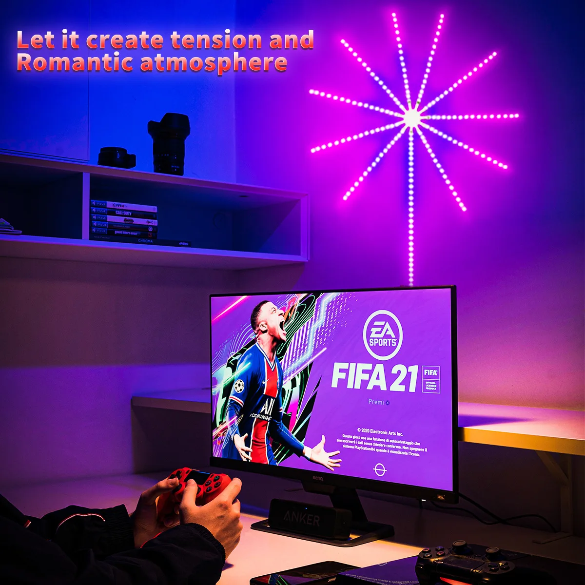 

Smart Firework LED Lights Indoor Music Sync App Remote Control Strip Light RGB Color Changing for Room New Year Christmas Decor