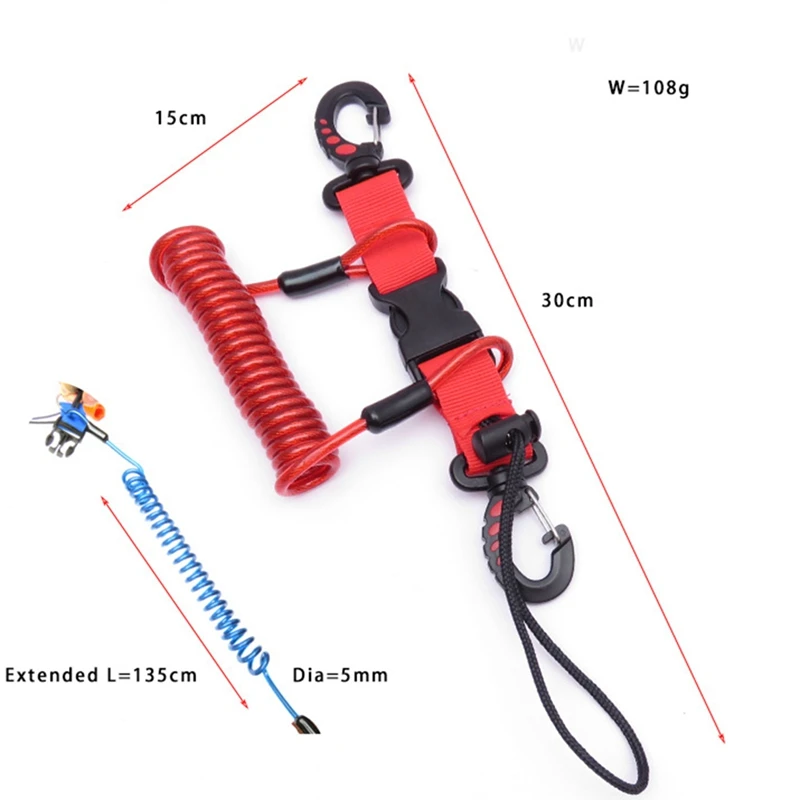 Scuba Diving Lanyard Coil Springs Camera Lanyard Spiral With Ring Dive For Dive Lights Underwater Diving Rods