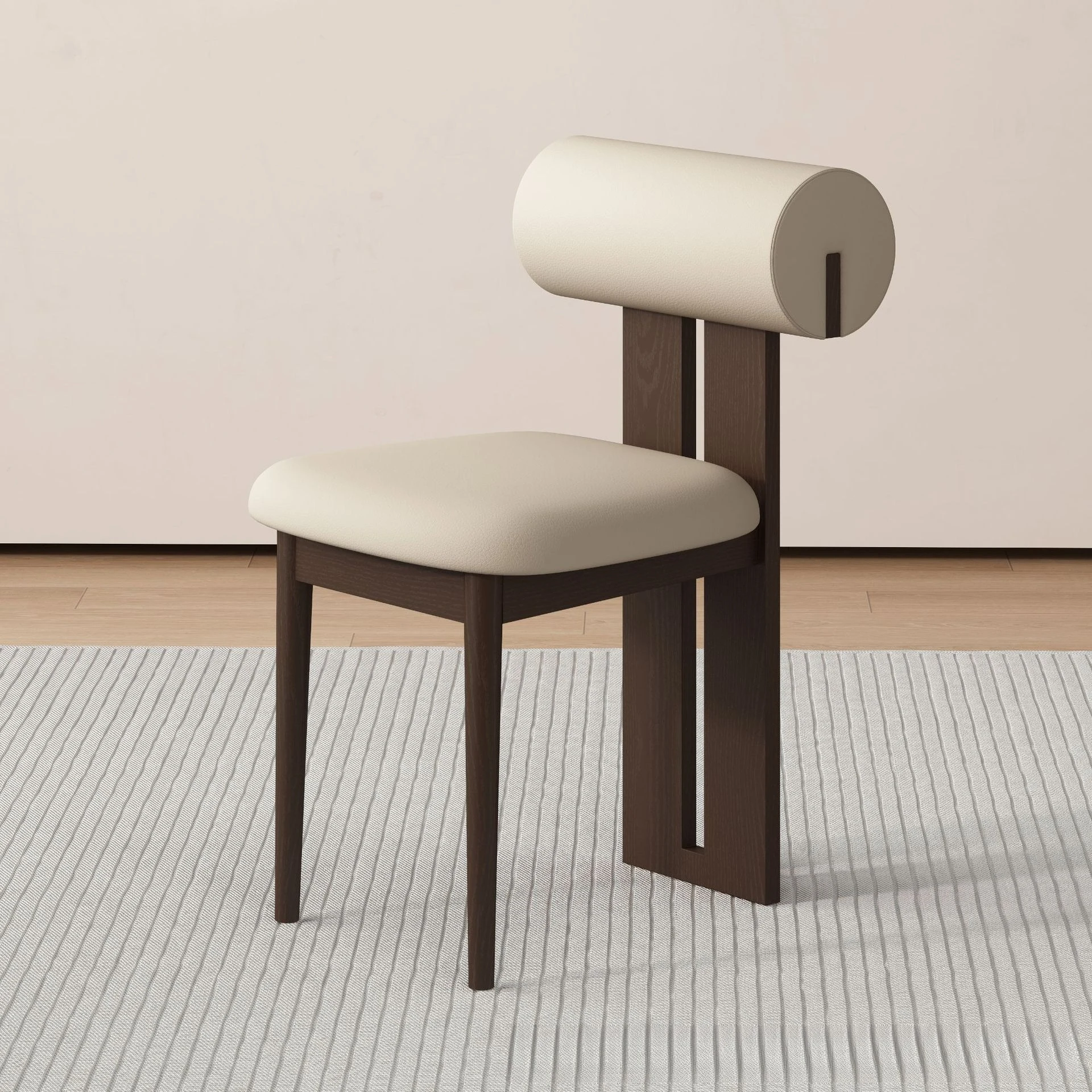 Middle aged solid wood dining chair, simple modern household backrest chair, hotel dining table chair, cylindrical soft backrest